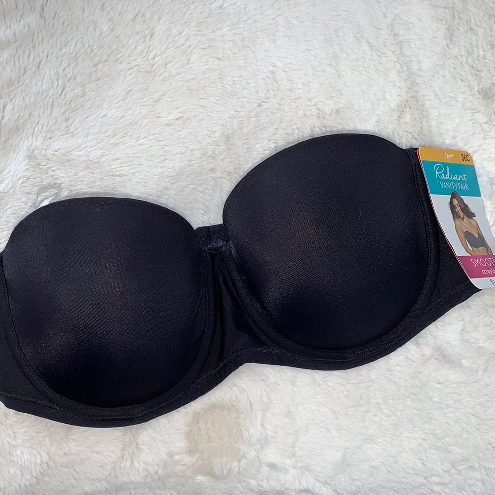 36C Vanity Fair strapless lightly lined multi-way black bra